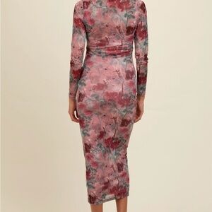 Pinkblush Rose and Burgundy Long Sleeve Dress - Maternity